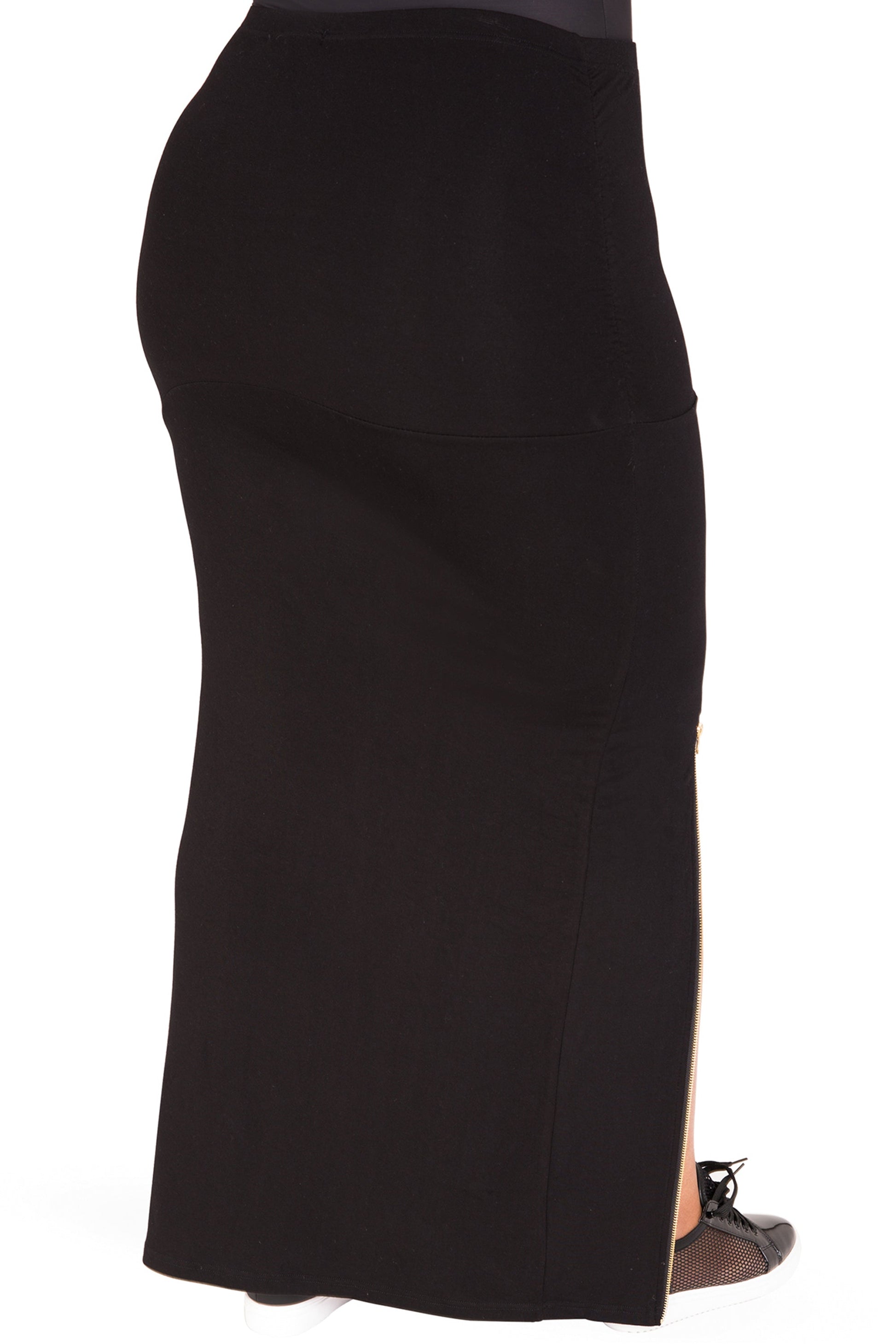 Poetic Justice Plus Size Curvy Women's Stretch Maxi Skirt With Zip Up Split