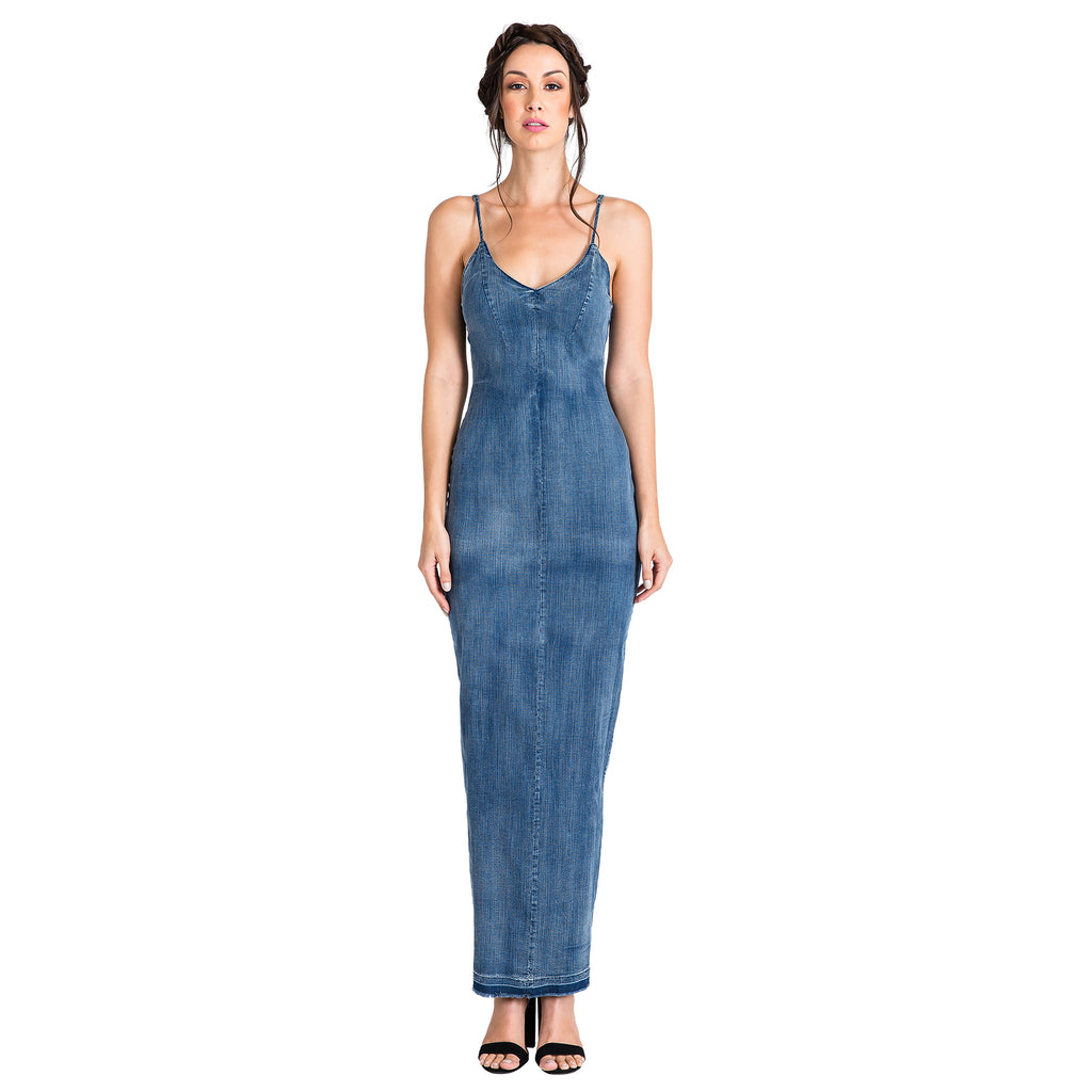 Women's V-Neck and V-Back Spaghetti Strap Maxi Dress