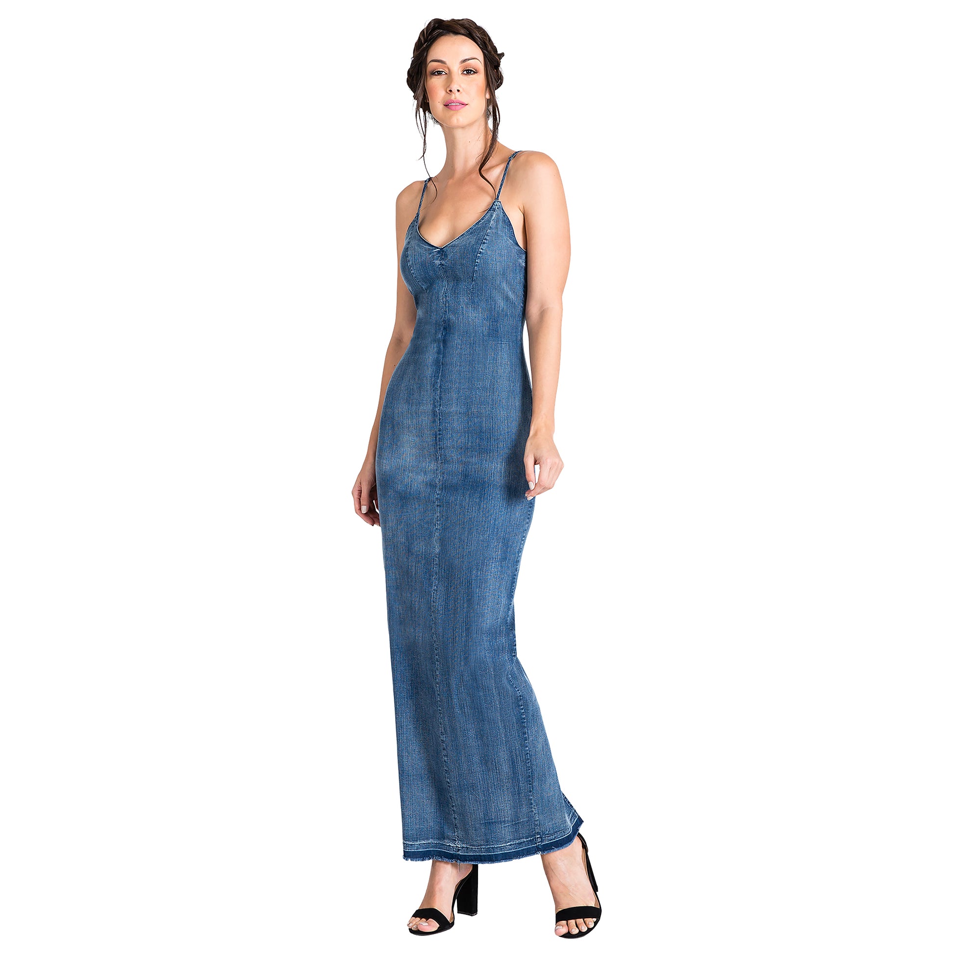 Women's V-Neck and V-Back Spaghetti Strap Maxi Dress