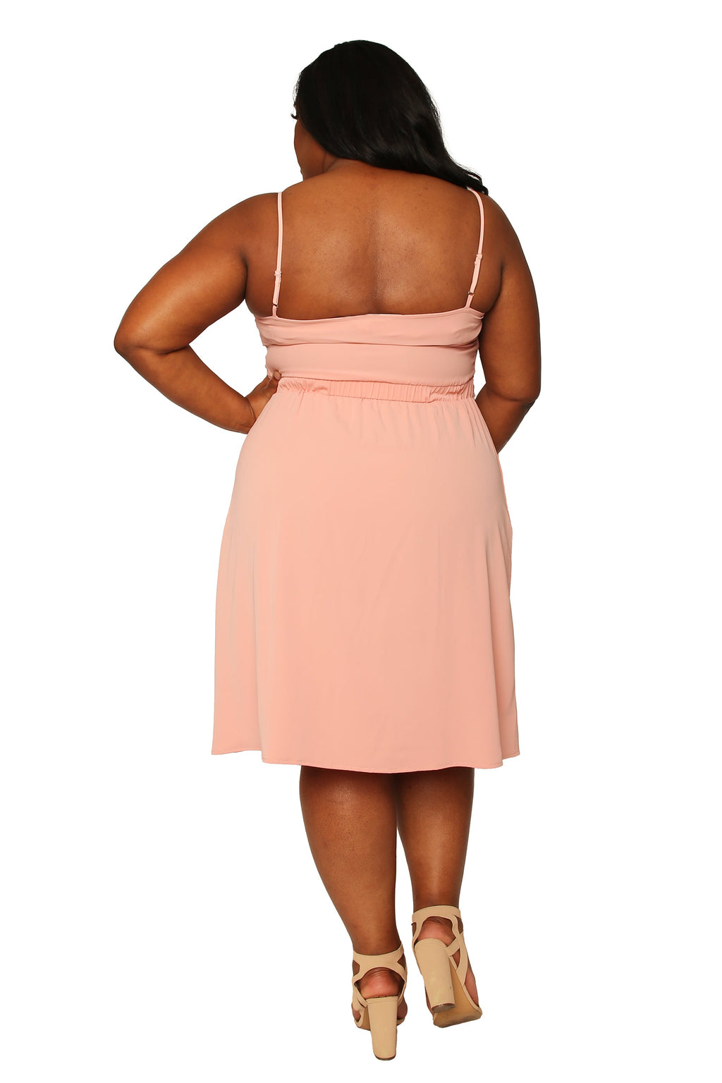 Poetic Justice Women's Plus Size Dusty Pink Thin Strap Peach Midi Dress