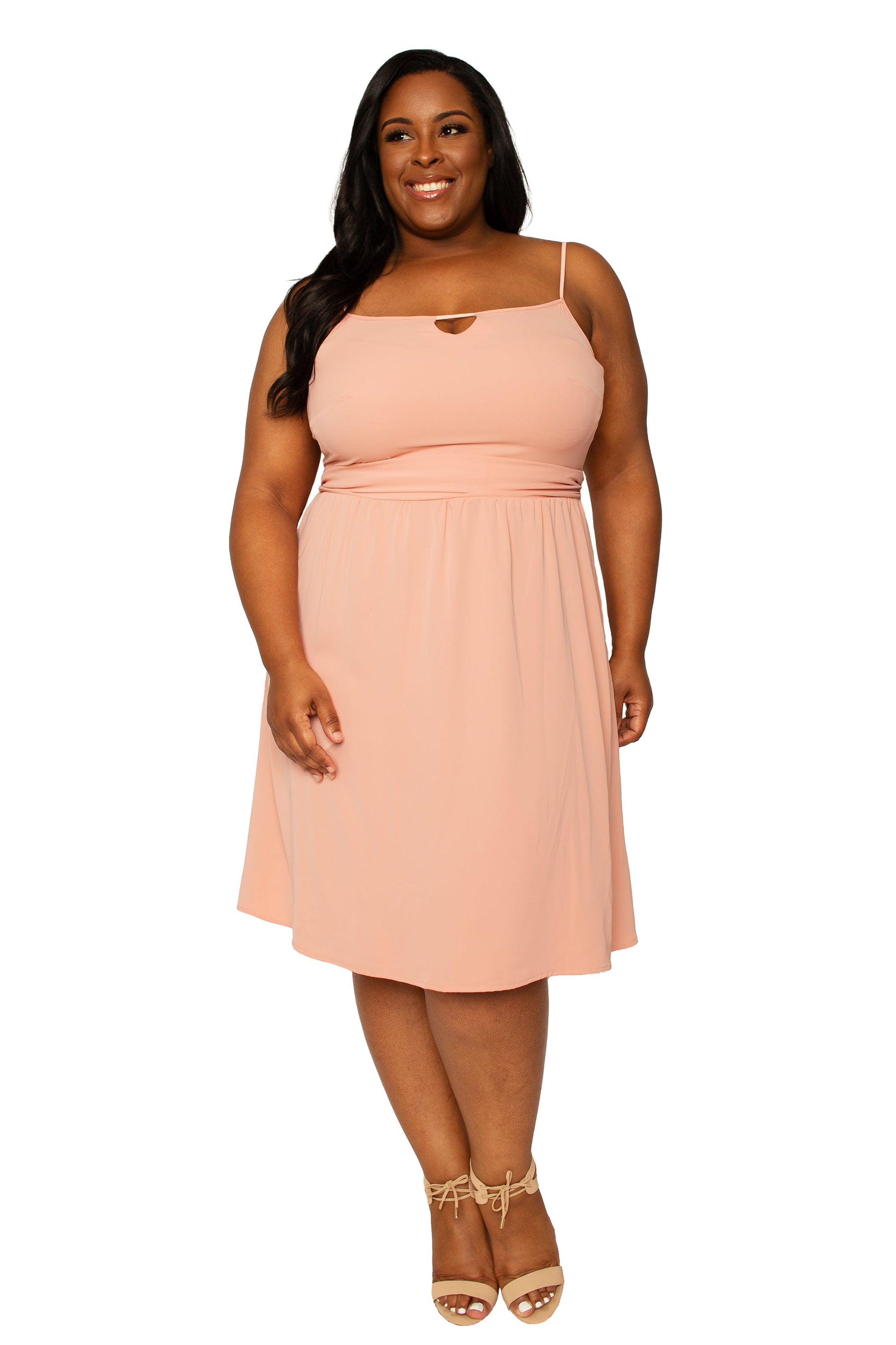 Poetic Justice Women's Plus Size Dusty Pink Thin Strap Peach Midi Dress