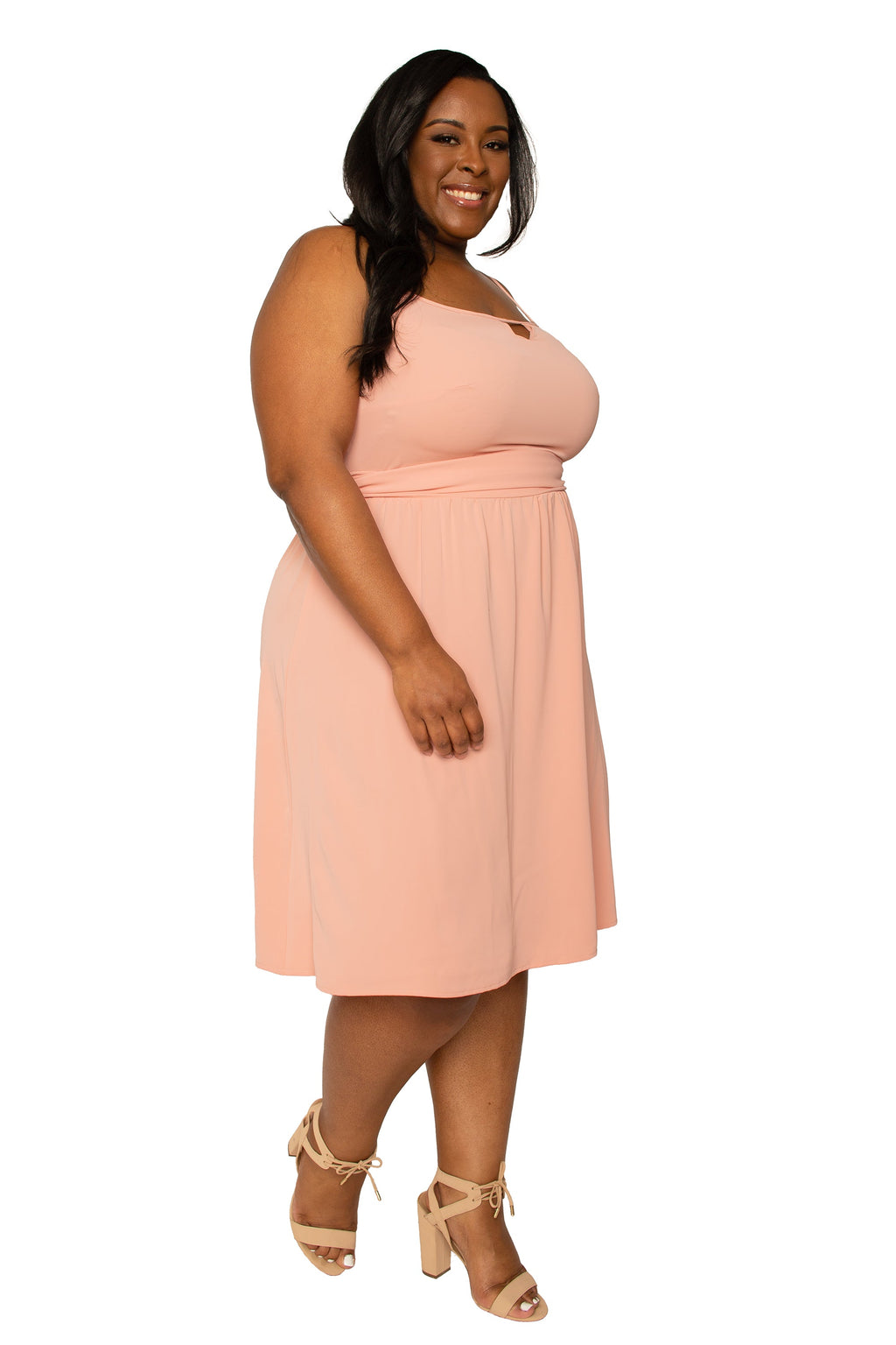 Poetic Justice Women's Plus Size Dusty Pink Thin Strap Peach Midi Dress