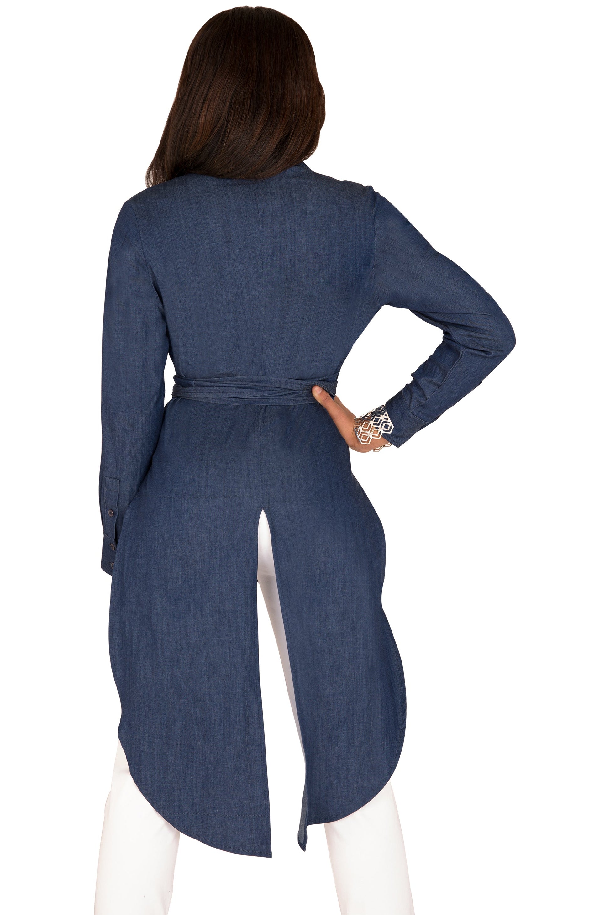 Poetic Justice Curvy Women's Tencel Denim High-Low Wrap Shirt With Fishtail