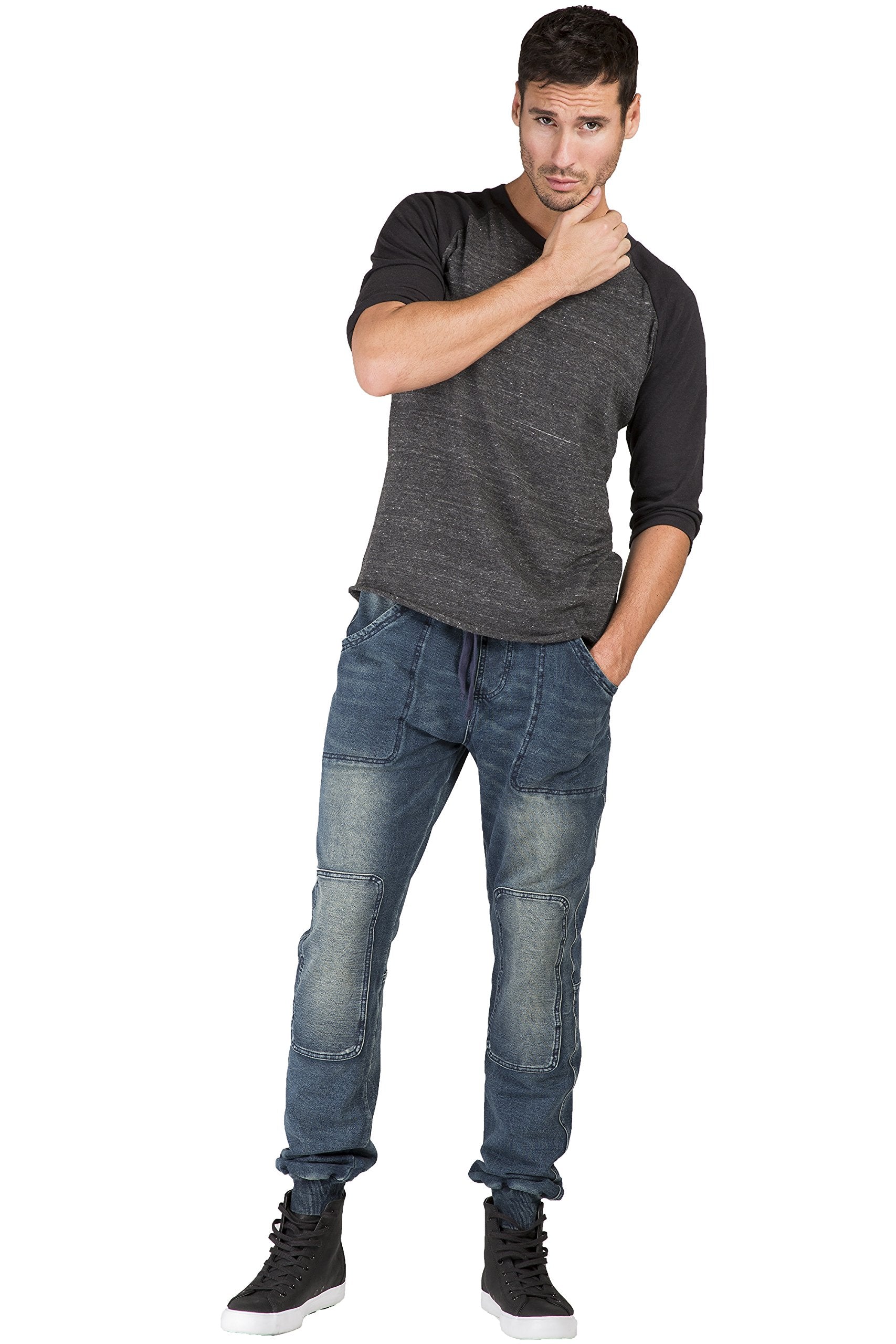 Level 7 Men's Premium Knit Denim Jogger Jeans Drop Crotch