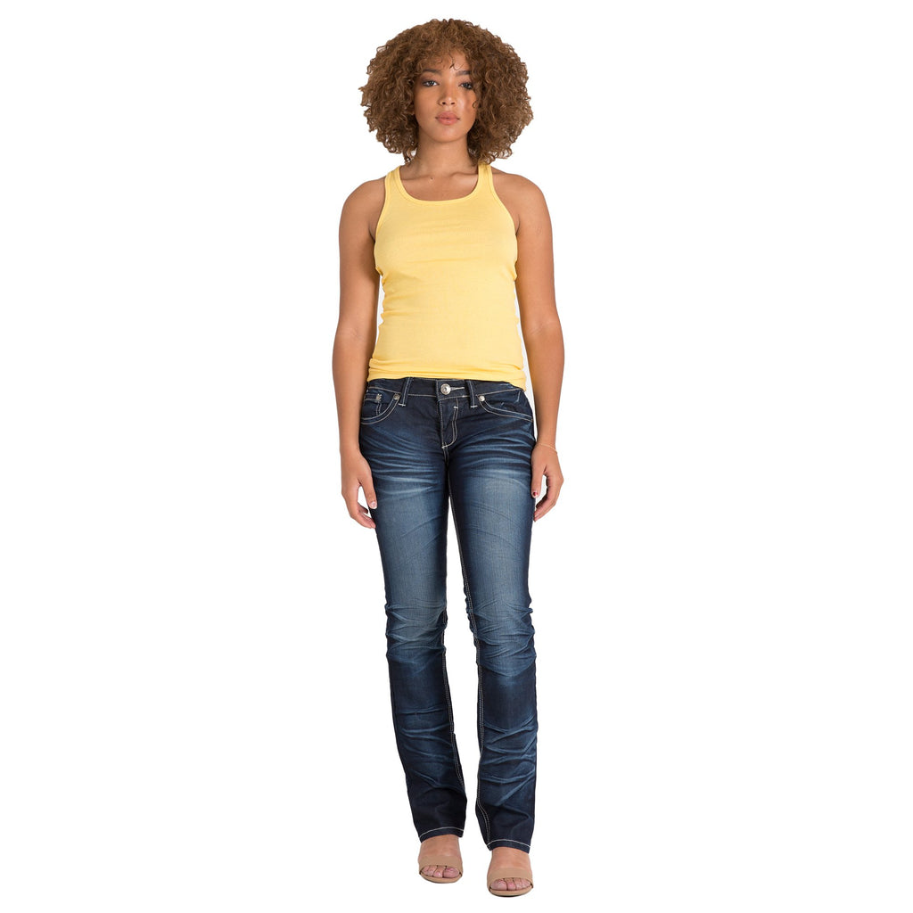Level 7 Women's Premium Jeans Slim Straight Dark Vintage Wash 5 Pocket