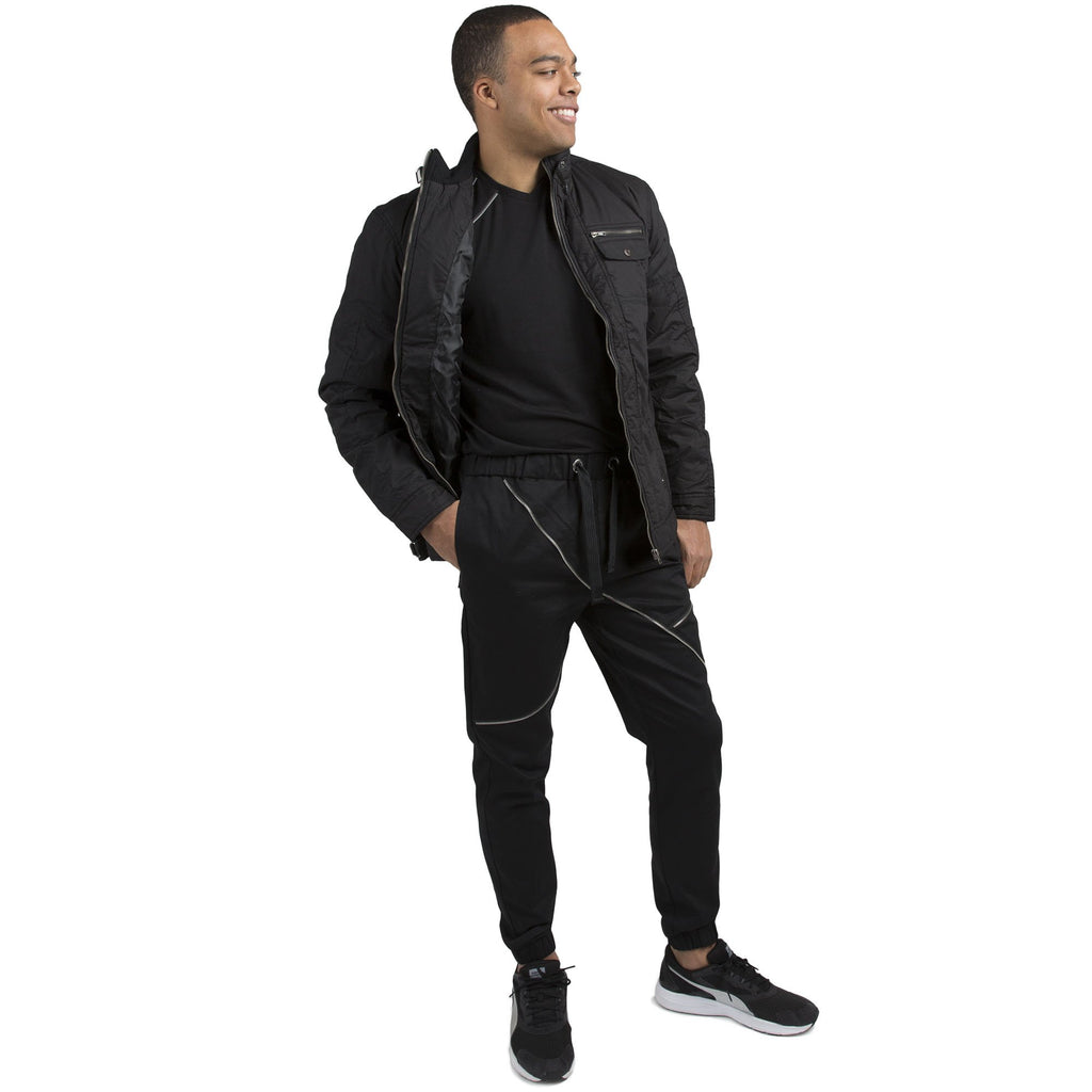 VIBES Men's Waterproof Coated Canvas Outerwear Zip Up Padded Jackets zipper pockets