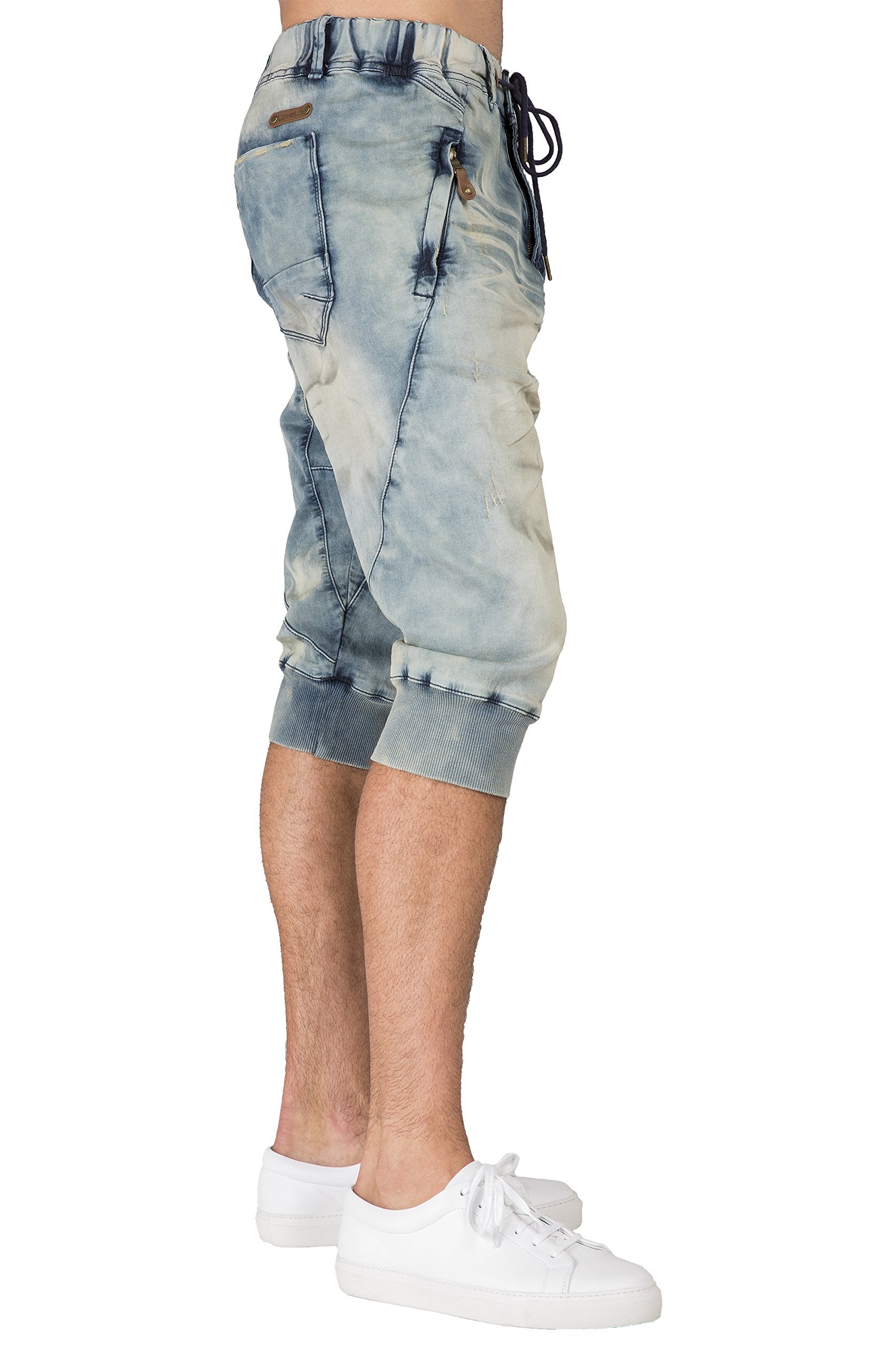 Level 7 Men's Premium Jogger Capri Knit Denim Shorts Tinted Clouded Blue 18" Inseam