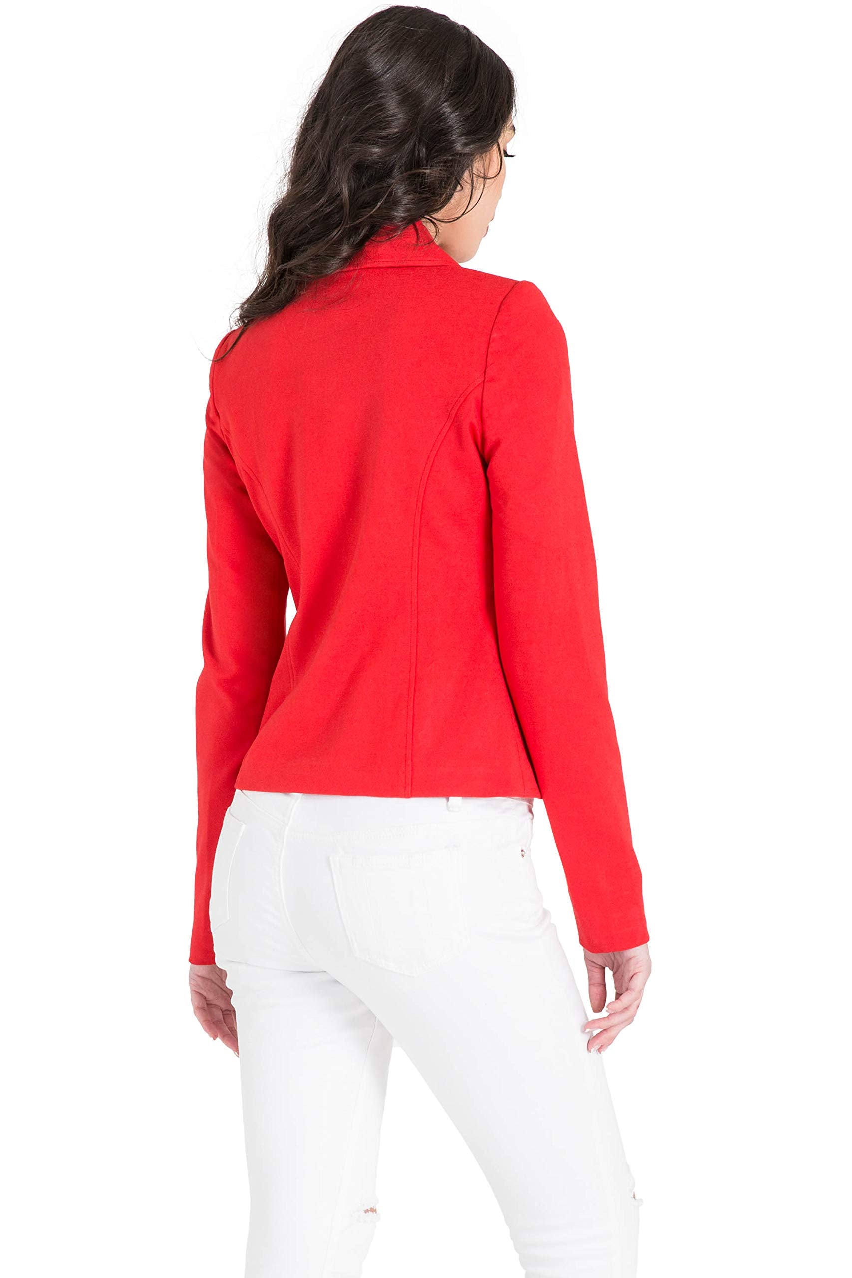 Miss Halladay Women's Red Asymmetric Zip Front Blazer Jacket Zip Pockets & Cuff