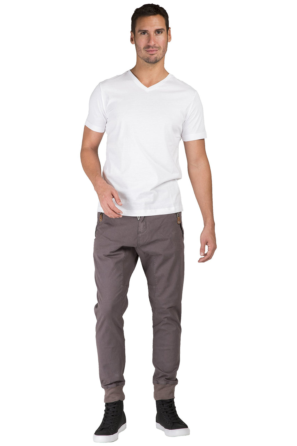 Level 7 Mens Drop Crotch Premium Washed Stretch Twill Jogger Pants With Zipper Pockets