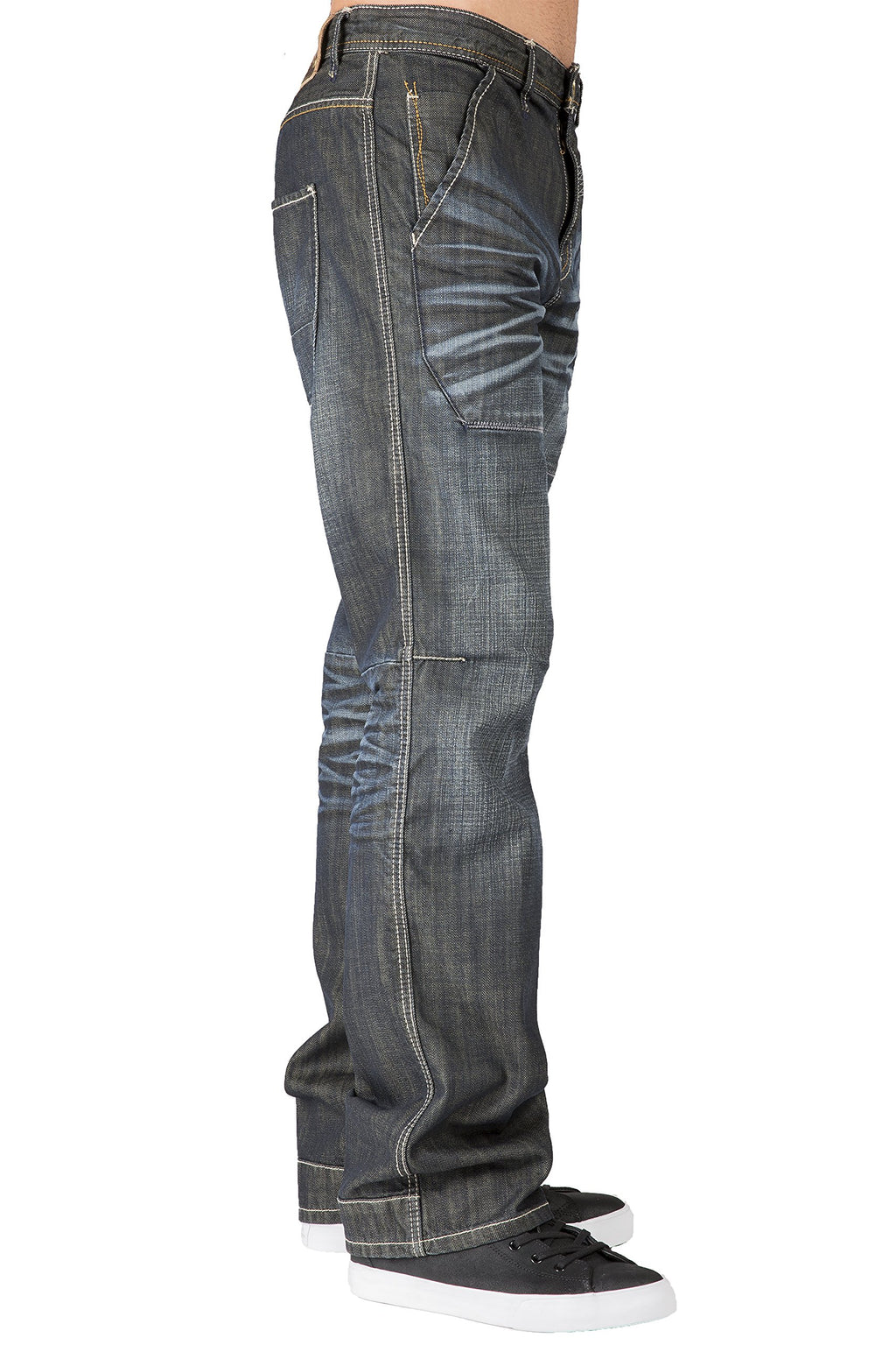 Level 7 Men's Relaxed Straight Premium Jeans Dark Stone Wash Ripped & Repaired