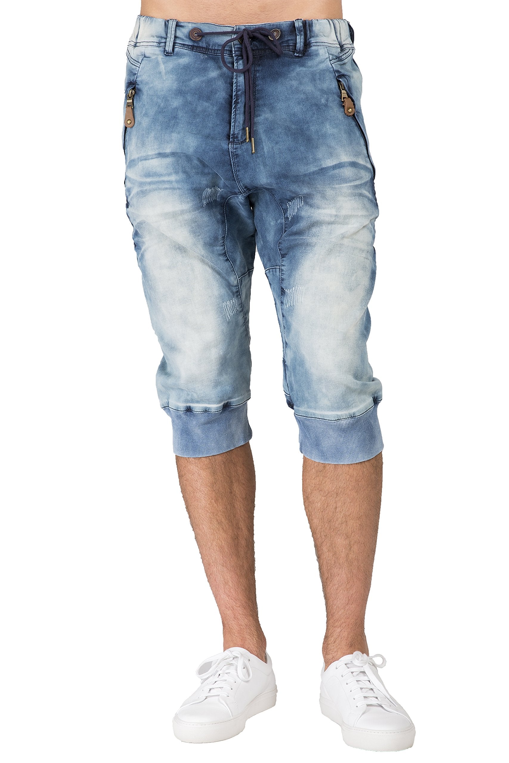 Level 7 Men's Jogger Capris Denim Shorts Medium Clouded Blue 18" Inseam