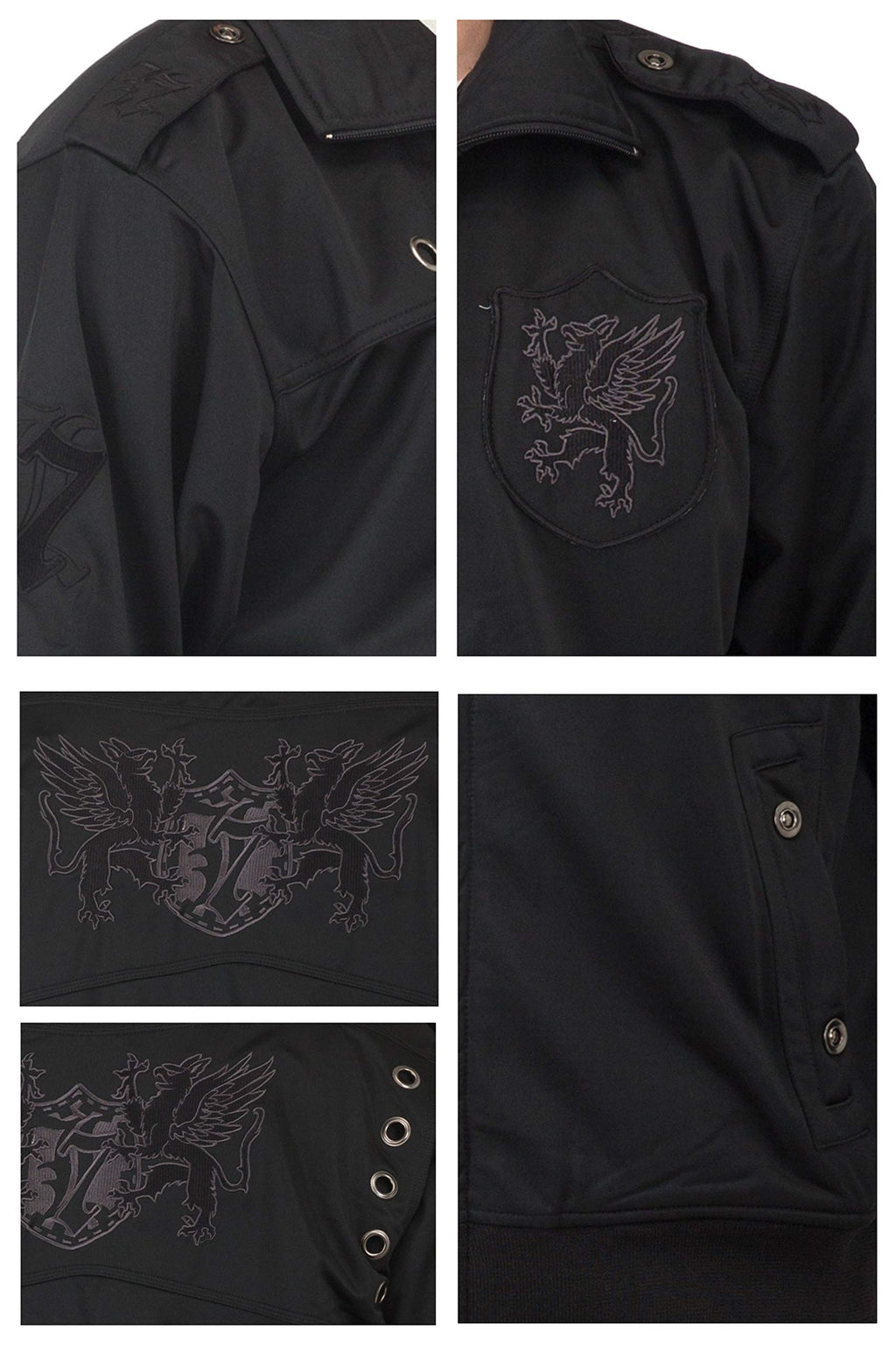 Level 7 Men's Black Poly Black EMB Patches Performance Full Zip Track Jacket