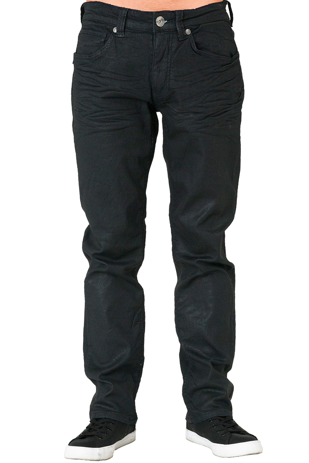 Level 7 Men's Relaxed Straight Premium Denim Jeans Black Coated