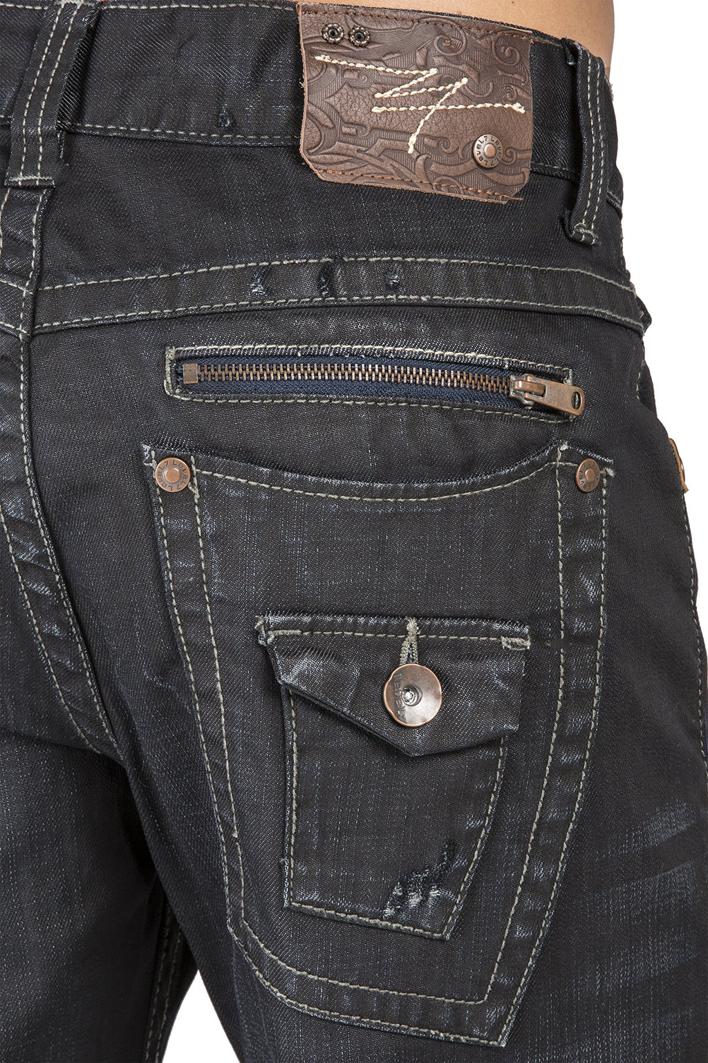 Level 7 Men's Relaxed Straight Leg Premium Denim Jeans Dark Vintage Hand Sanding