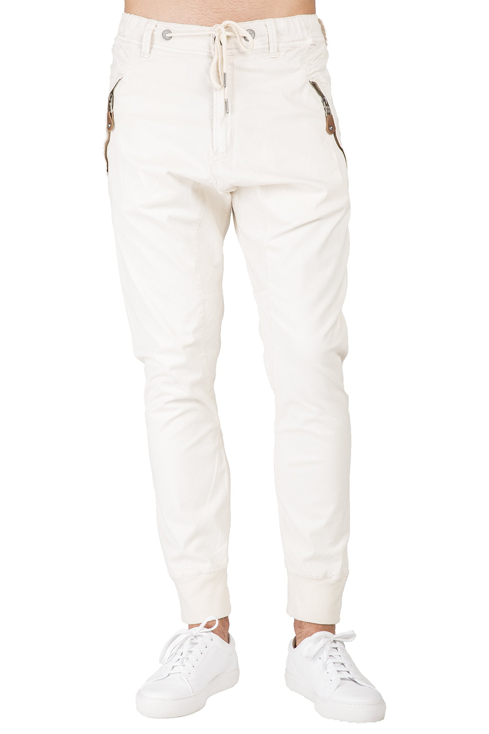 Level 7 Mens Ecru Premium Stretch Twill Drop Crotch Jogger Jeans