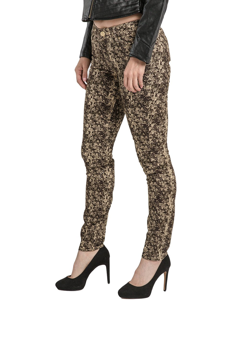 Miss Halladay Women's Black Stretch Twill Midrise Skinny Jeans Snake Skin Print