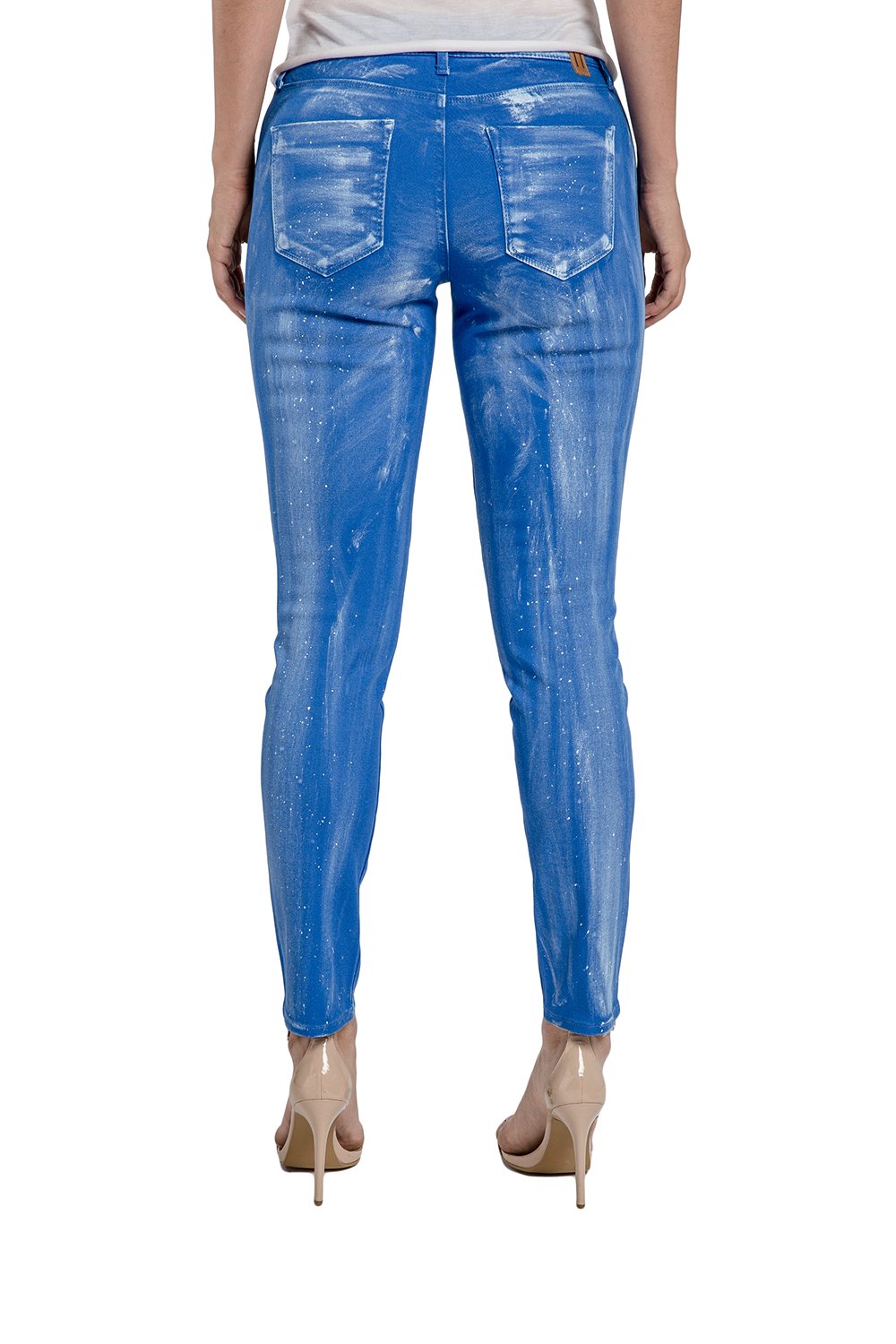 Miss Halladay Women Cobalt Blue Stretch Denim Skinny Cropped Jeans Bleached Coated