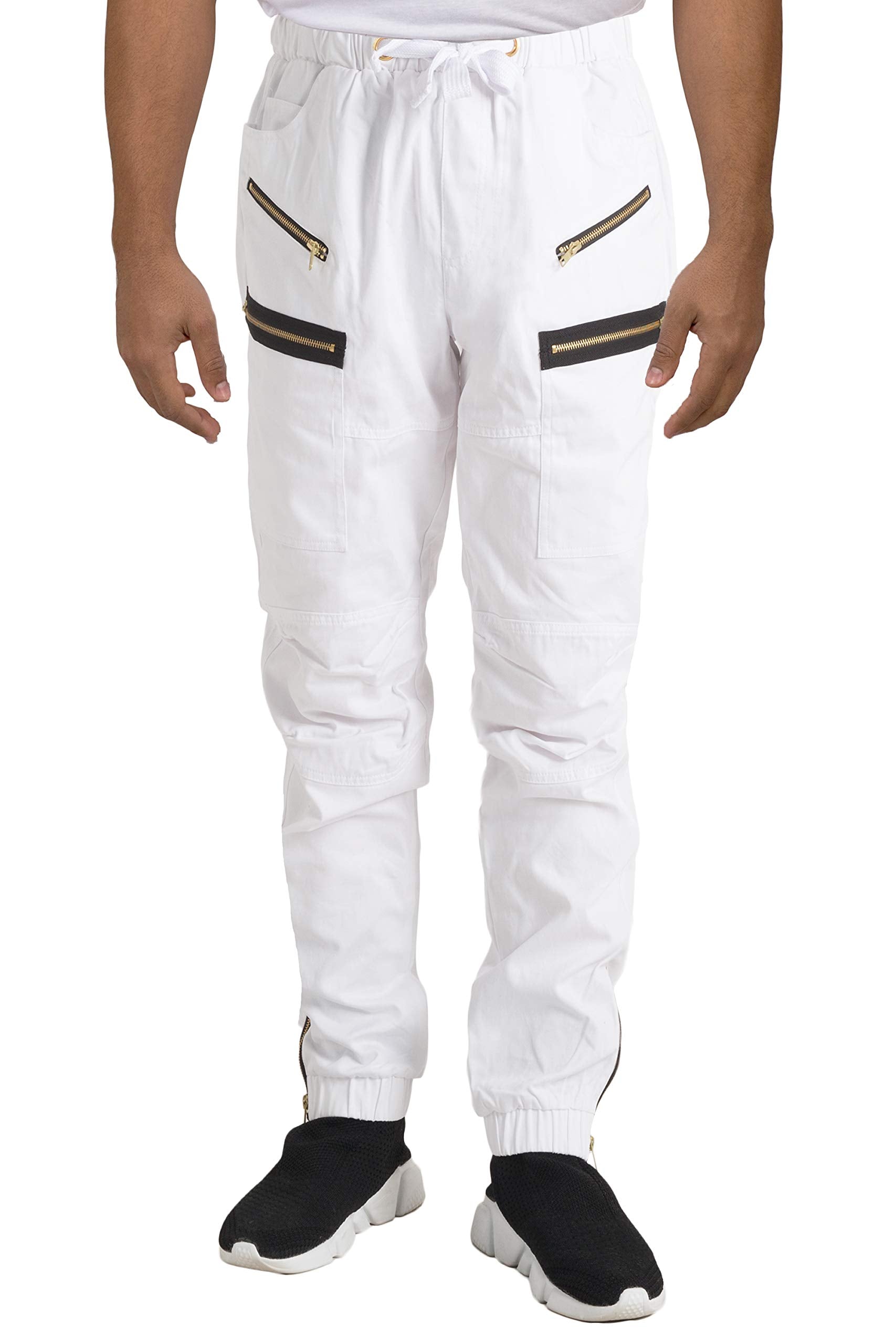 VIBES Men's Twill Moto Zipper Cargo Pocket Zipper Leg Open Jogger Pants