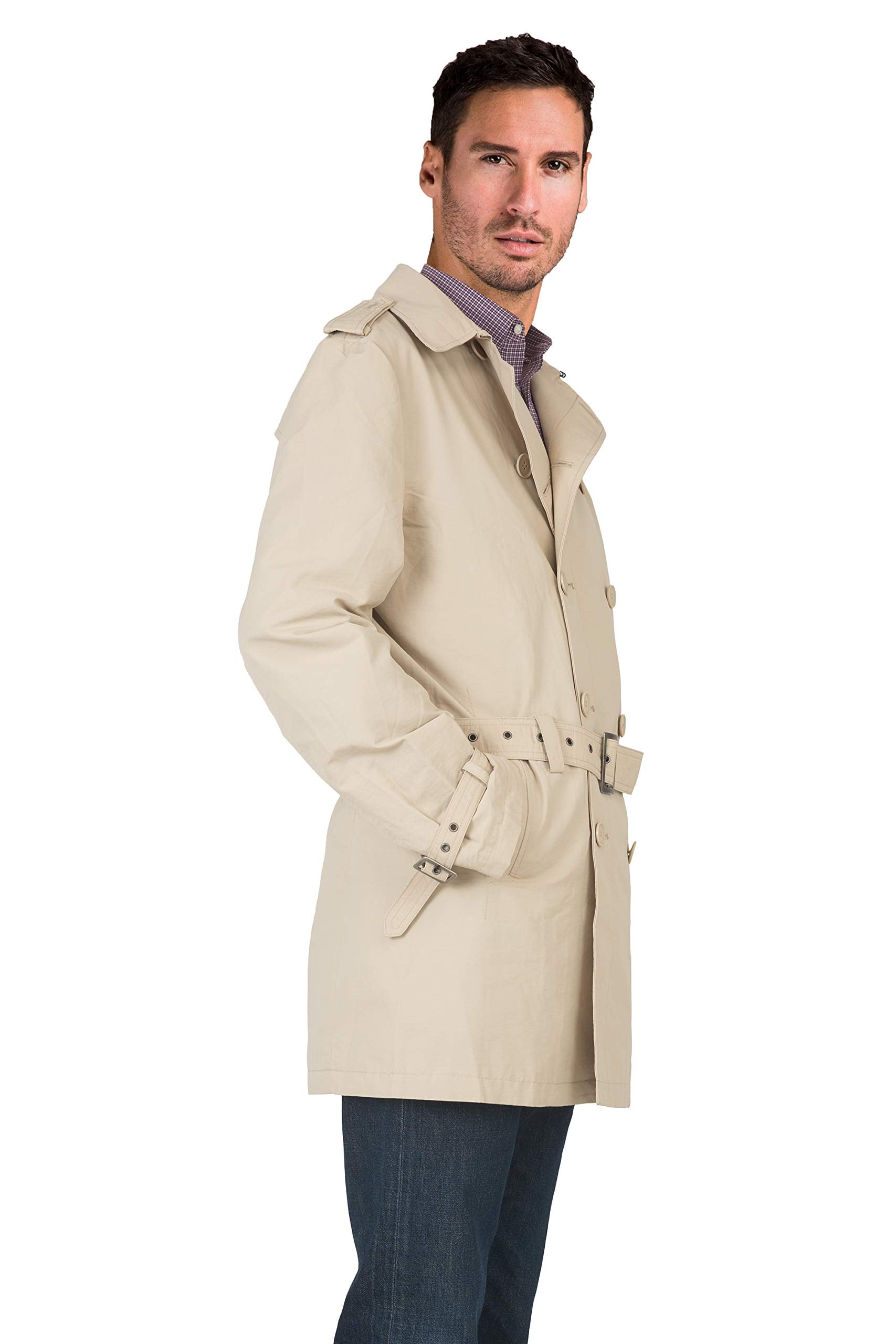 VIBES Men's Double Breasted Belted Trench Coat