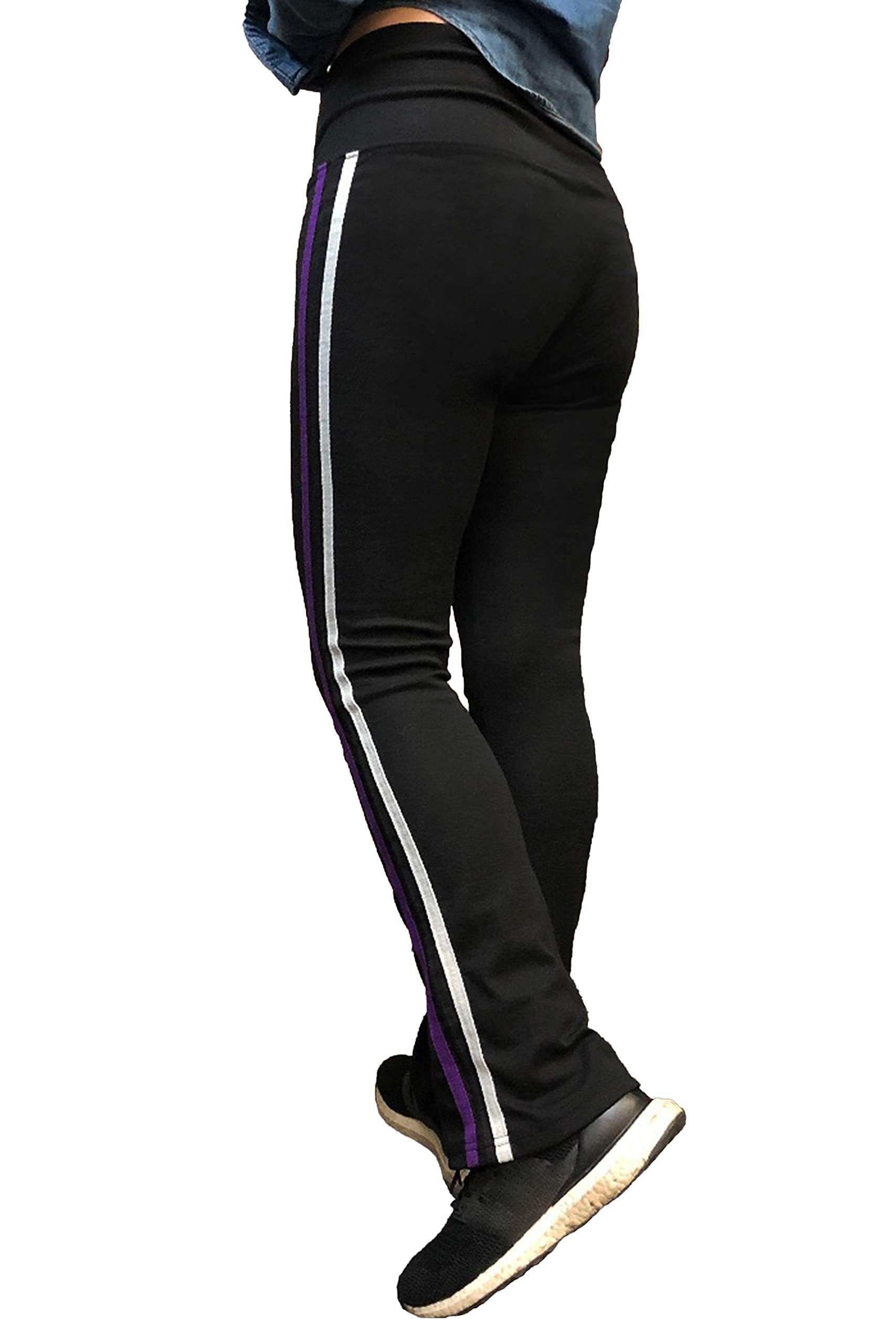 Sweet Vibes Women's Stretch Rib Flare Bottom Yoga Pants High Waist Double Seam Stripes