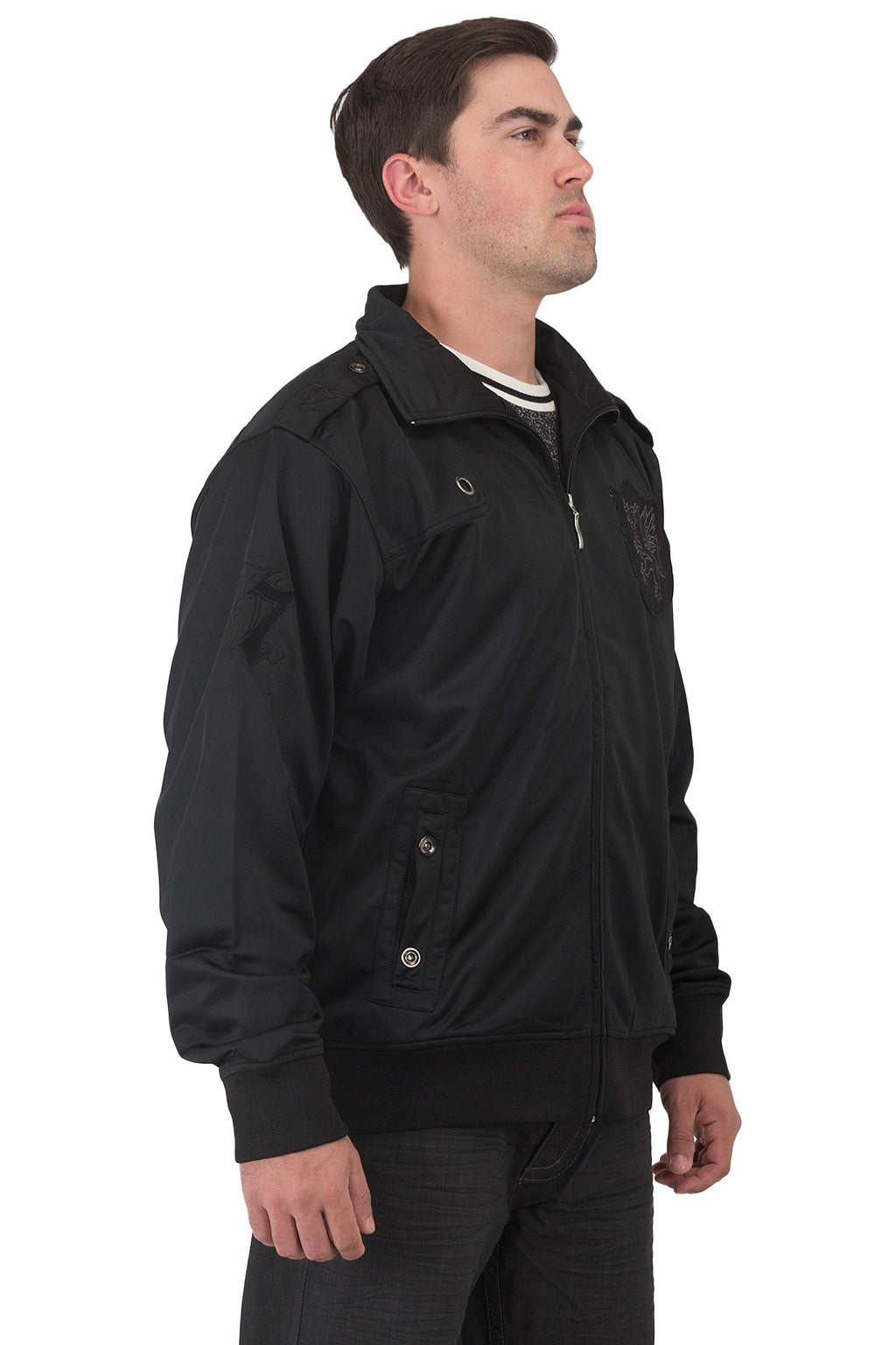 Level 7 Men's Black Poly Black EMB Patches Performance Full Zip Track Jacket