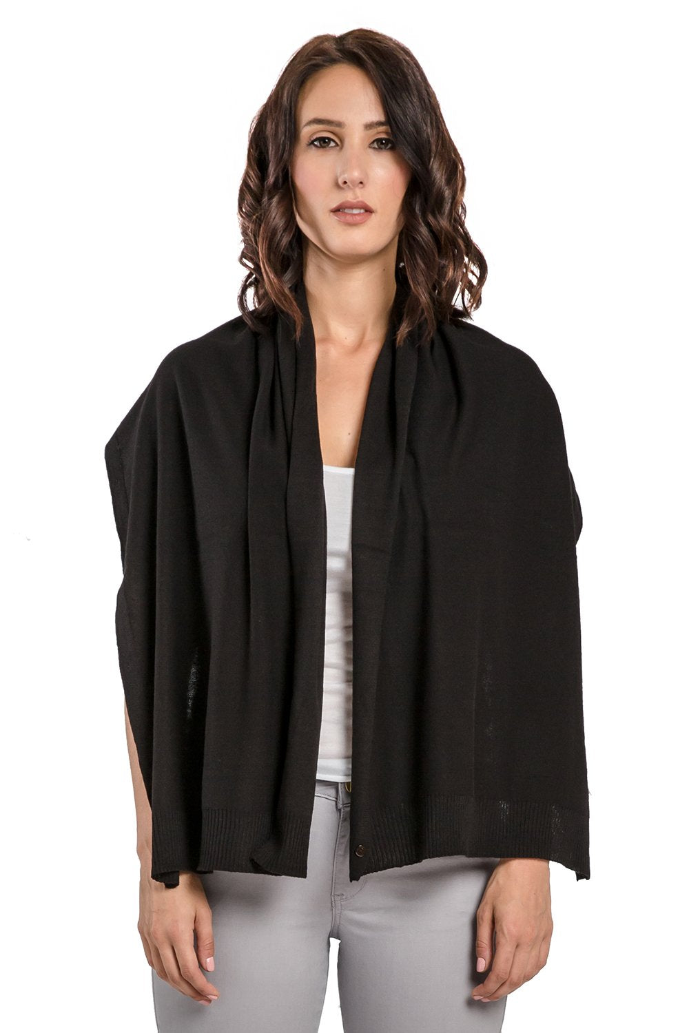 Miss Halladay Women's Fine Gauge Sweater Knit Versatile Stole Button Korvette Poncho