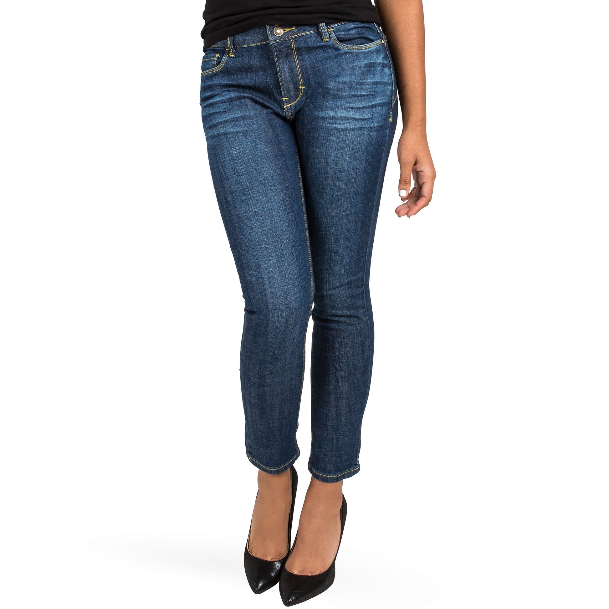Miss Halladay Women's Stretch Denim Skinny Ankle Jeans Midrise 2-Button Waist