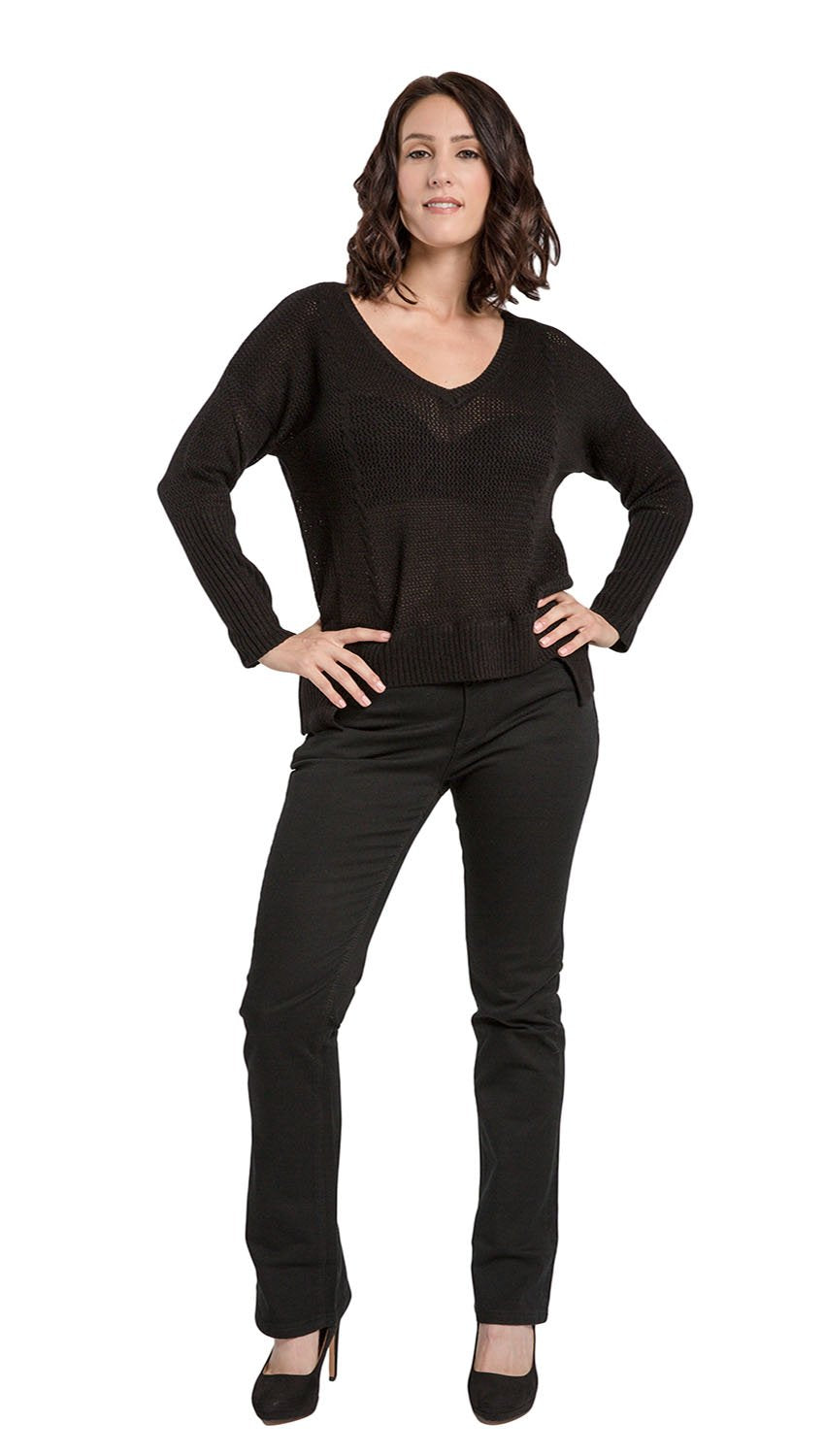 Miss Halladay Women's Black Stretch Denim Skinny Bootcut Jeans Midrise