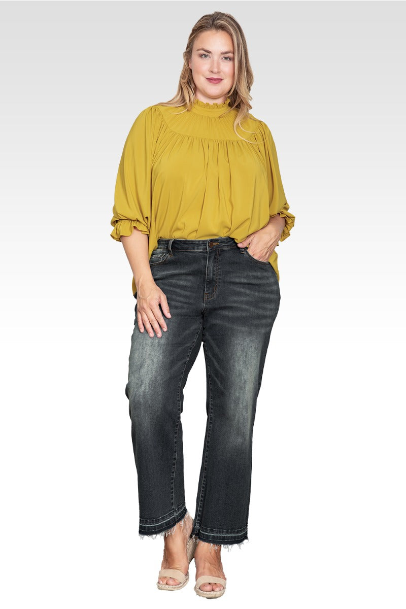 Plus Size Cropped Wide Leg Jeans - Black Vintage