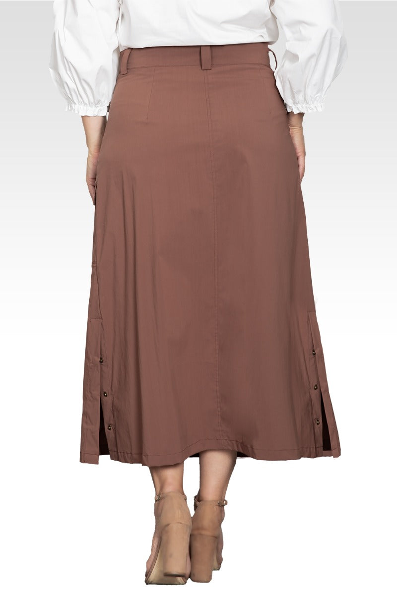 Plus Size A-Line Cargo Pocket Skirt-Coffee Brown