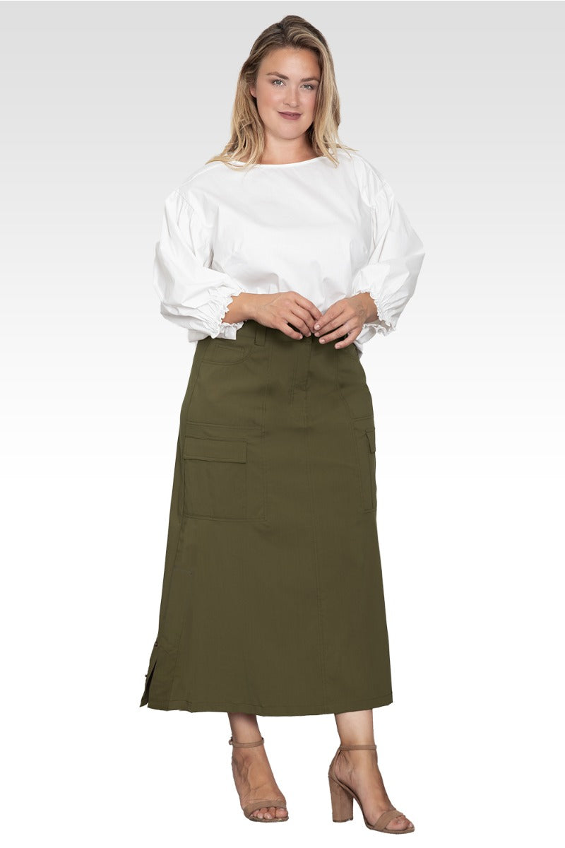 Plus Size A-Line Cargo Pocket Skirt-Olive