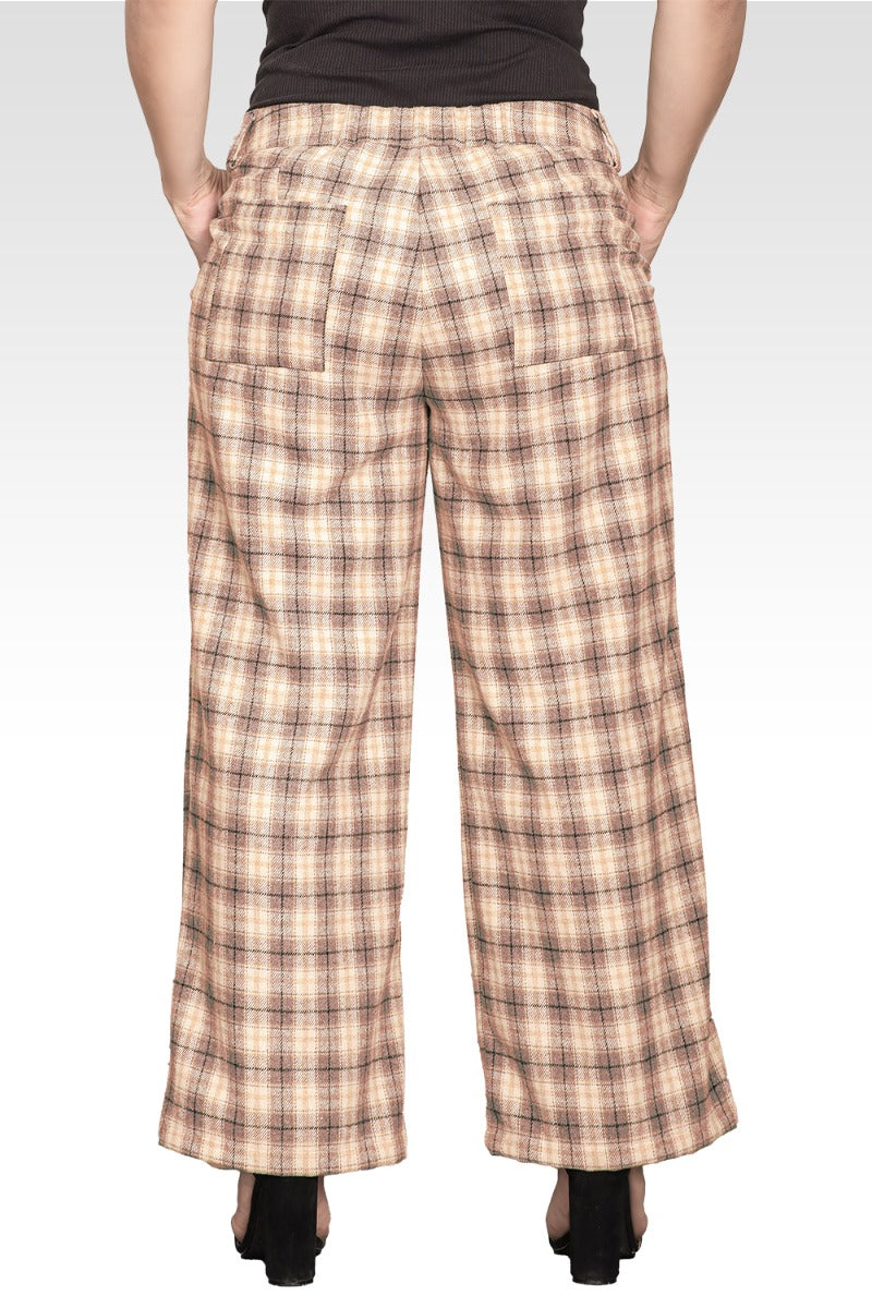 Plus Size Wide Leg Plaid Pants-Brown Plaid