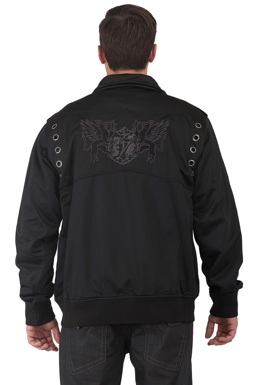 Level 7 Men's Black Poly Black EMB Patches Performance Full Zip Track Jacket