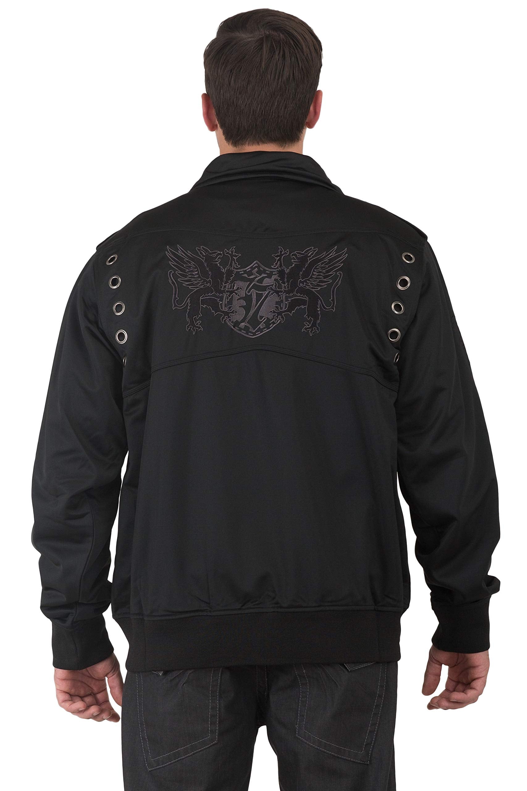 Level 7 Men's Black Poly Black EMB Patches Performance Full Zip Track Jacket