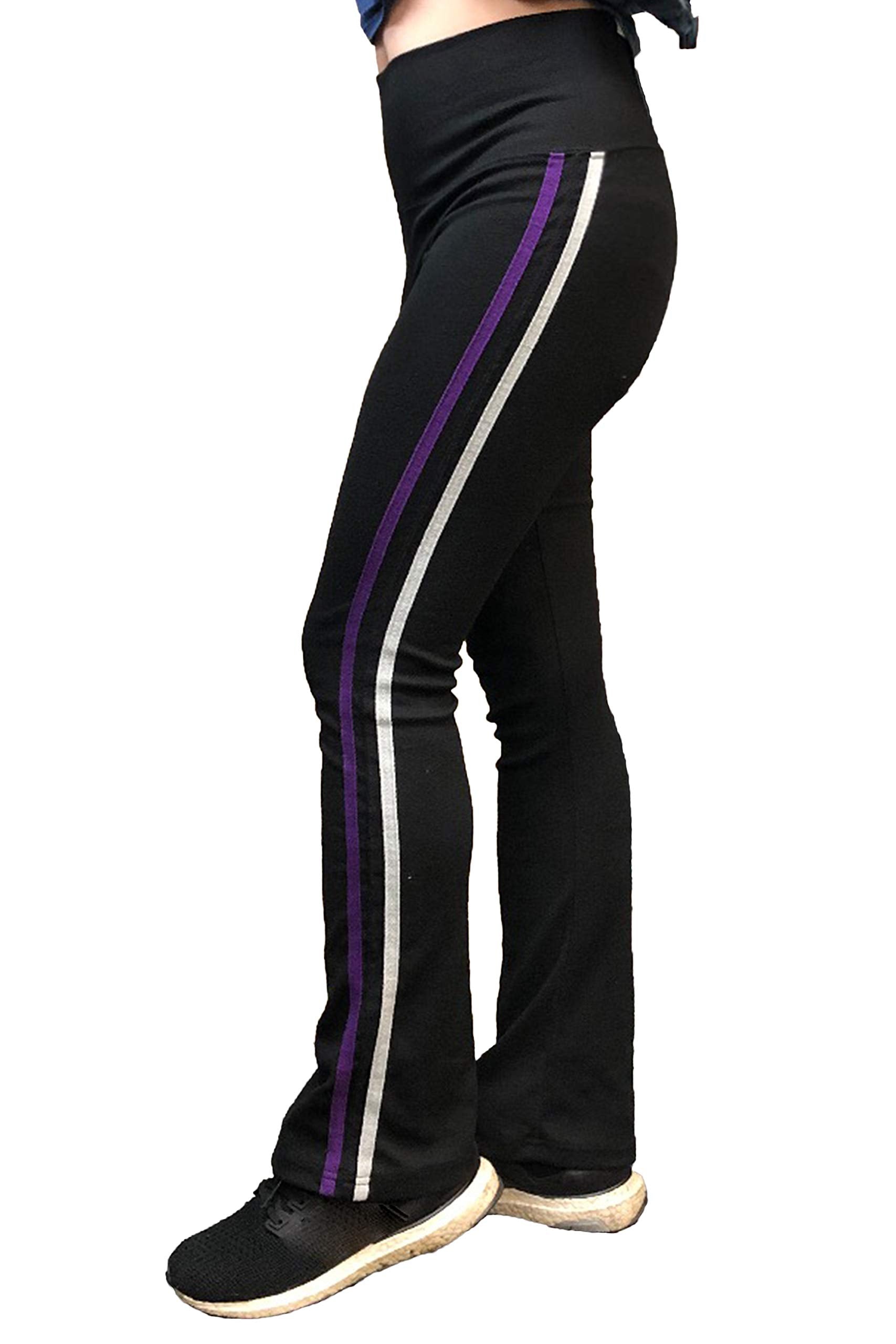 Sweet Vibes Women's Stretch Rib Flare Bottom Yoga Pants High Waist Double Seam Stripes