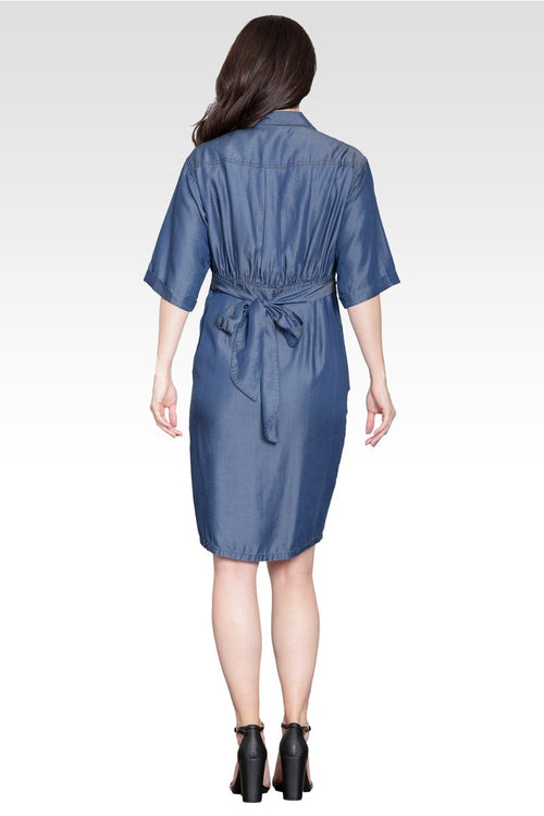 Anouk Women's Ruched Tencel Denim Mini Shirt Dress
