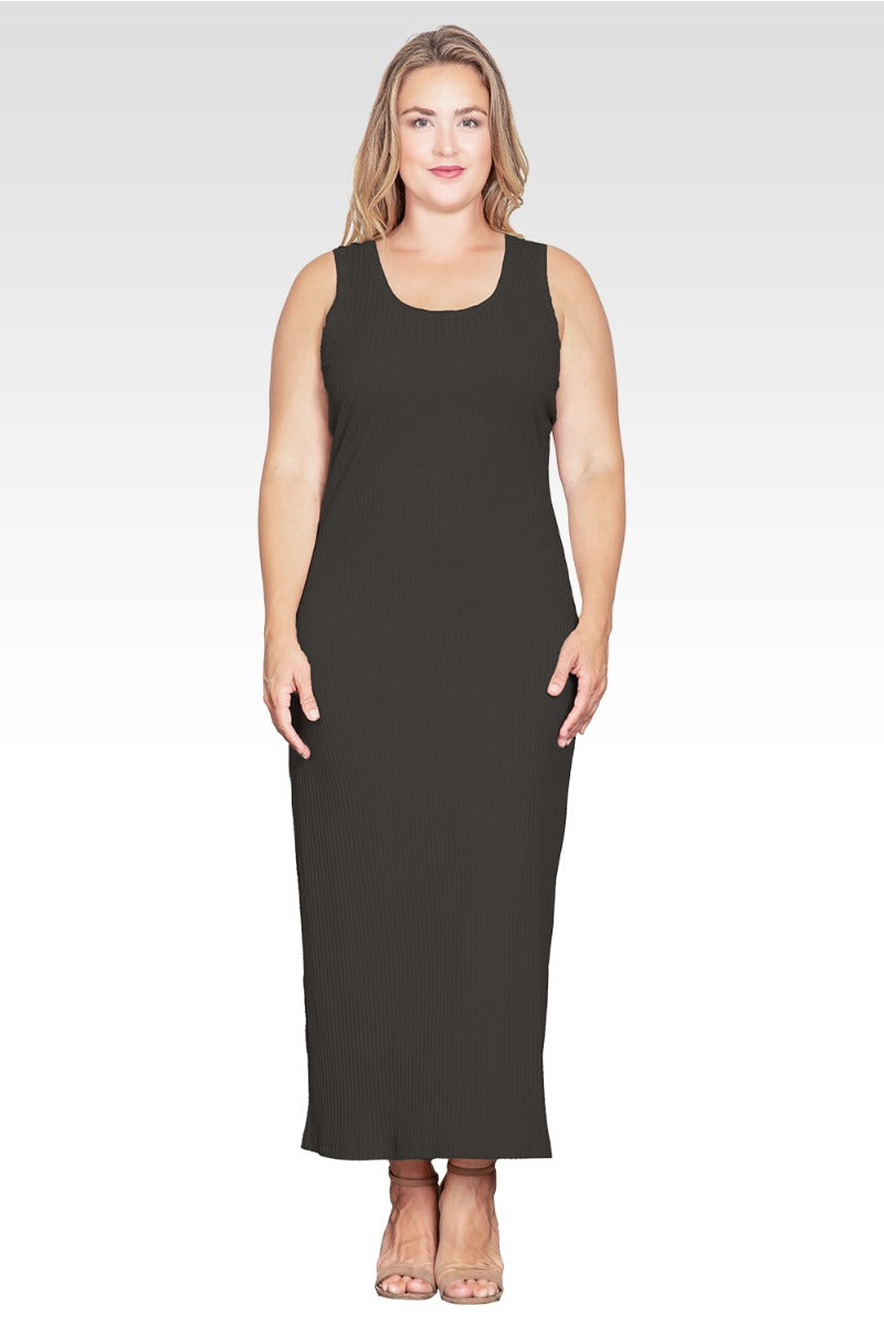 Zeypher Women's Plus Size Sleeveless Rib-Knit Maxi Dress-Black
