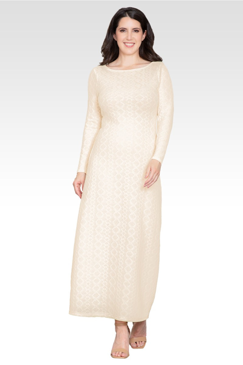Nyla Women's Ivory Knit Boat Neck Crochet Maxi Dress