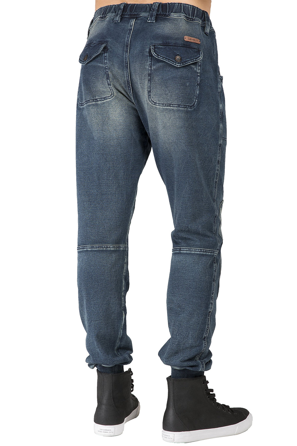 Level 7 Men's Premium Knit Denim Jogger Jeans Drop Crotch