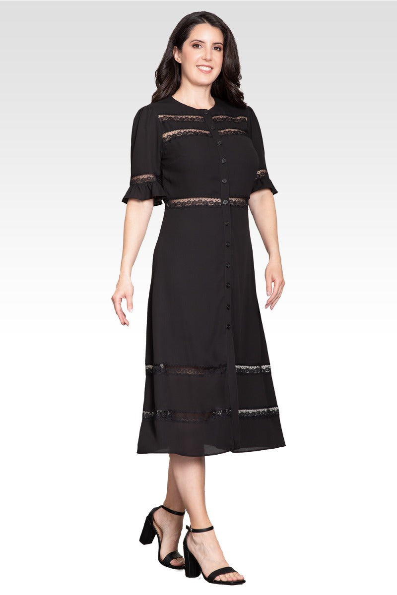Elara Women's Lace Detailing Trim Dress
