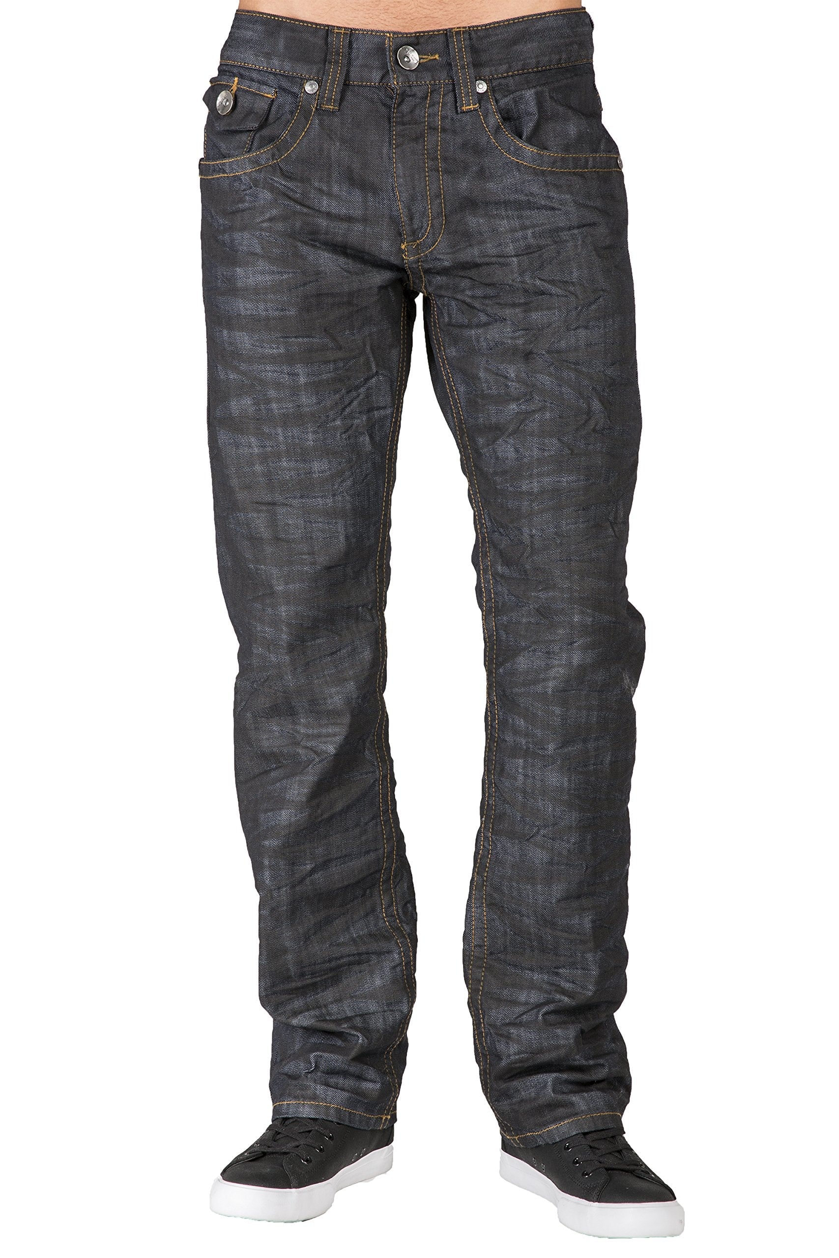 Level 7 Men's Relaxed Straight Leg Premium Denim Jeans Dark Vintage Hand Sanding