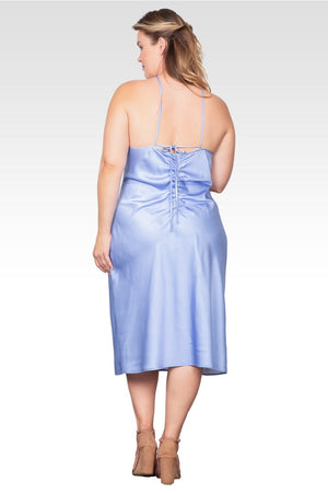 Plus Size Solid Halter Straps Slip Midi Dress