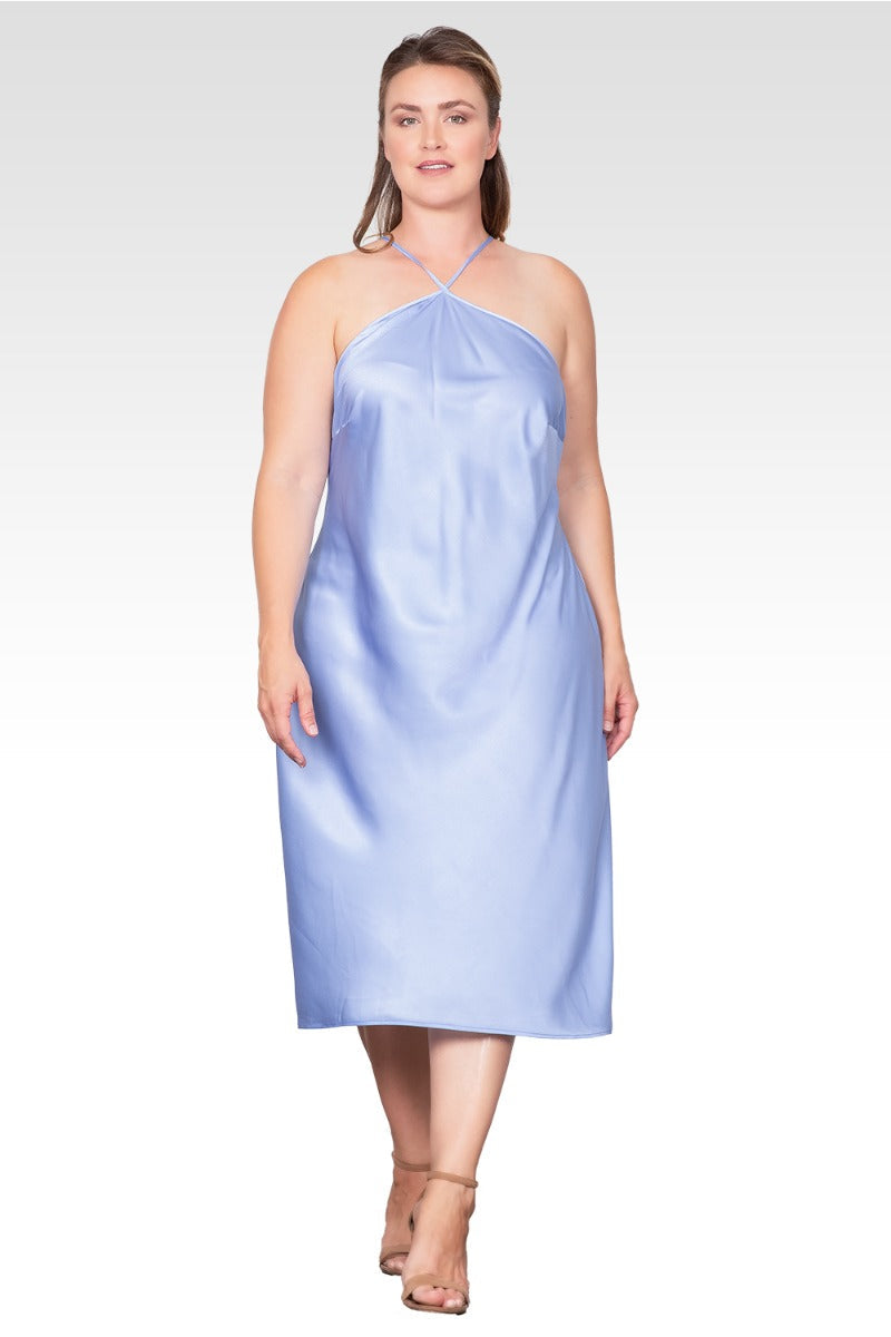 Plus Size Solid Halter Straps Slip Midi Dress